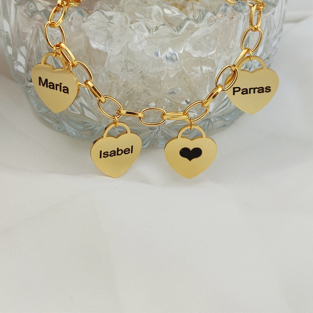 Pulseira Corações da Vida - Personalizável - Gravação a Laser - Aço Inoxidável / Folheado a Ouro.