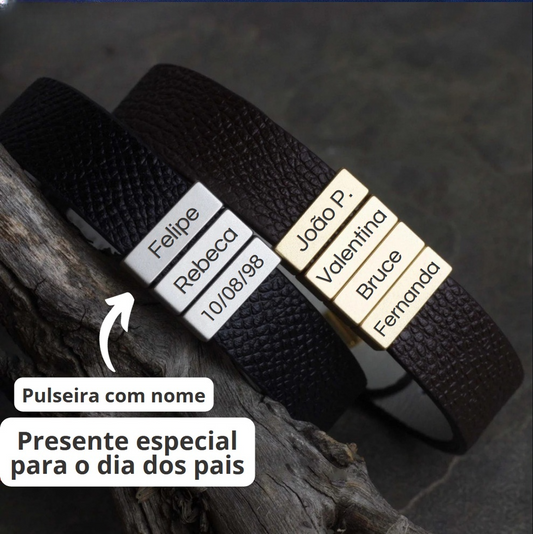 Pulseira Personalizada - Dia Dos Pais Couro + Aço Inox - Gravação a laser - Oferta especial 50% off + Frete Grátis somente hoje!